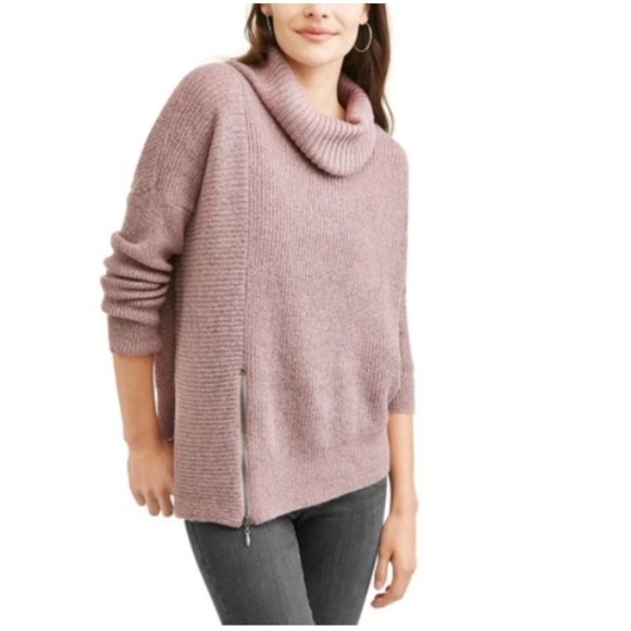 Soft Gray Cowl Neck Side Zip poncho Sweater XL Extra Large - Picture 8 of 9